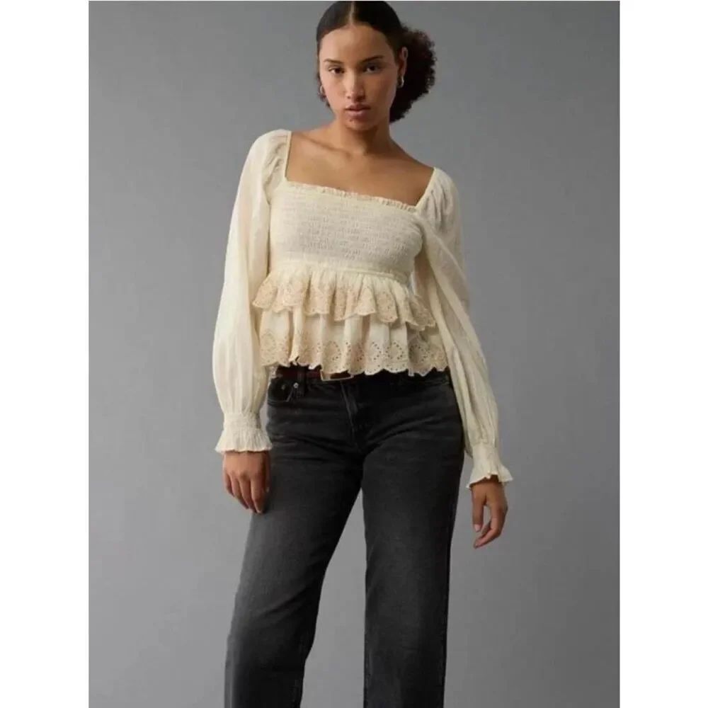 NWT American Eagle Smocked Tiered Babydoll Top Size Women’s XS